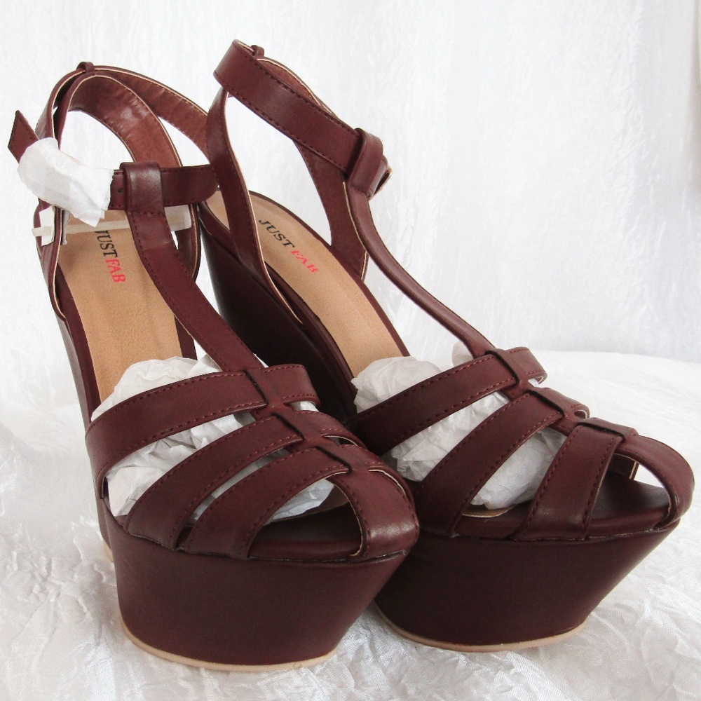 New Cognac Brown Boho Platform Heel Justfab Vitale 7.5